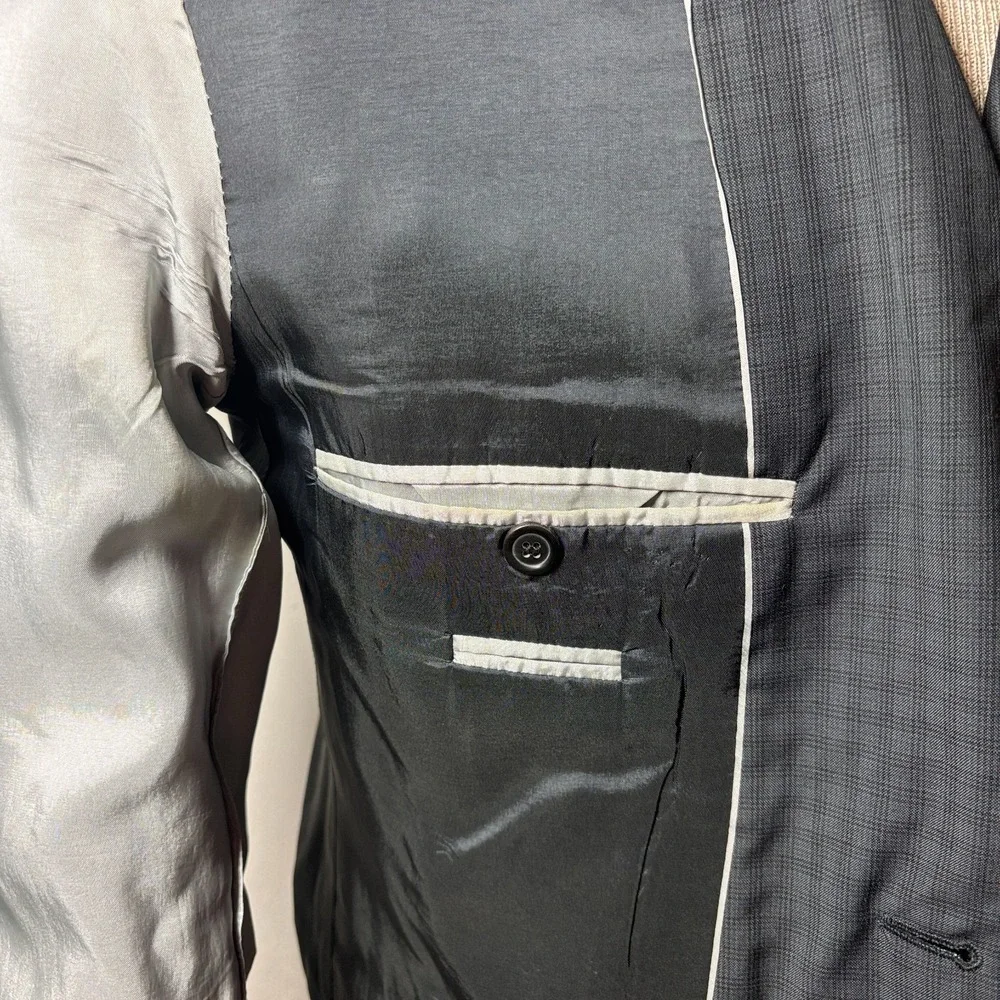BOSS HUGO $649 Virgin Wool Blazer Dark Gray Check Two-Button US‎ 38R MINT